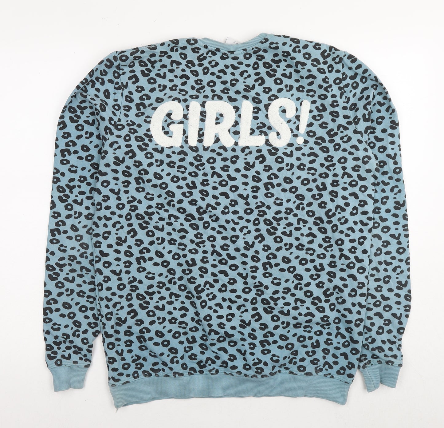 Colour Rebel Womens Blue Animal Print Cotton Pullover Sweatshirt Size L Pullover - Who run the world? Girls Leopard Print