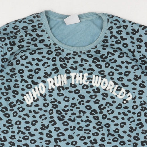 Colour Rebel Womens Blue Animal Print Cotton Pullover Sweatshirt Size L Pullover - Who run the world? Girls Leopard Print