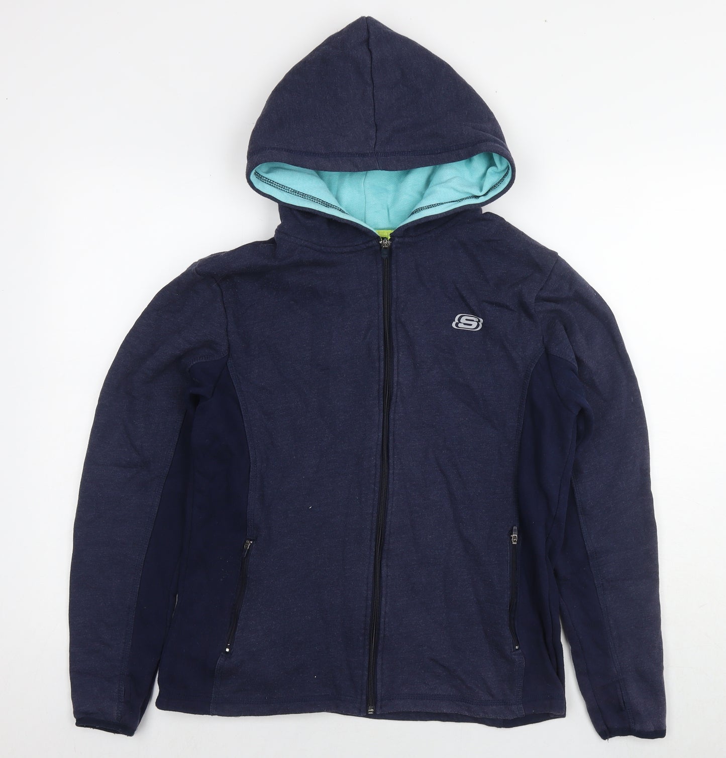 Skechers Womens Blue Cotton Full Zip Hoodie Size 14 Zip