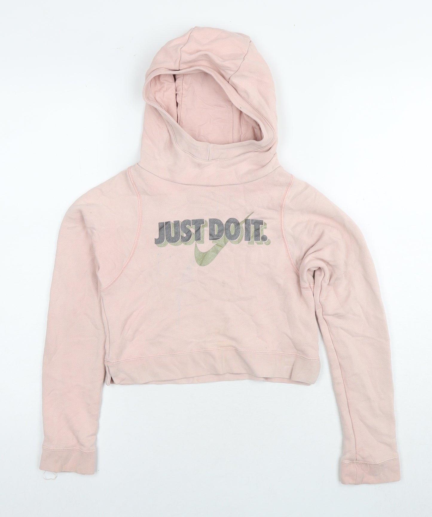 Nike Girls Pink Cotton Pullover Hoodie Size 11-12 Years Pullover - Logo