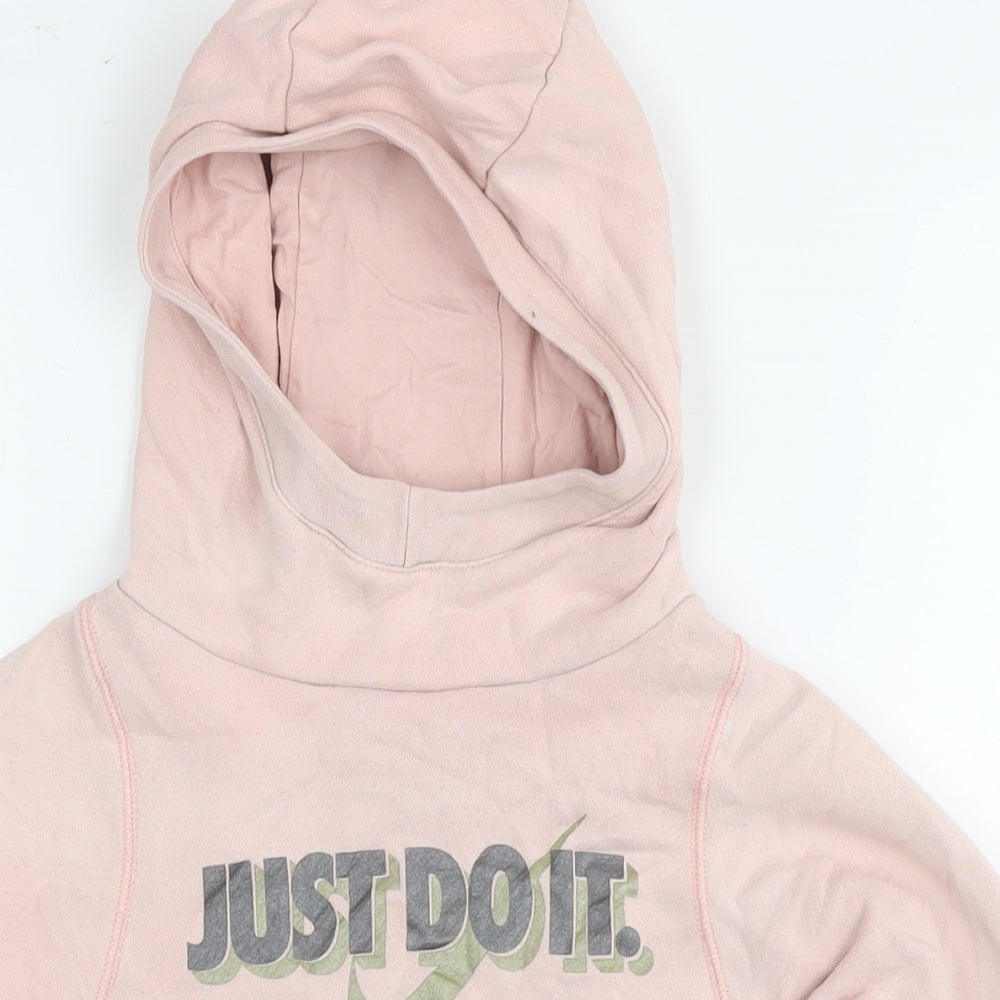 Nike Girls Pink Cotton Pullover Hoodie Size 11-12 Years Pullover - Logo