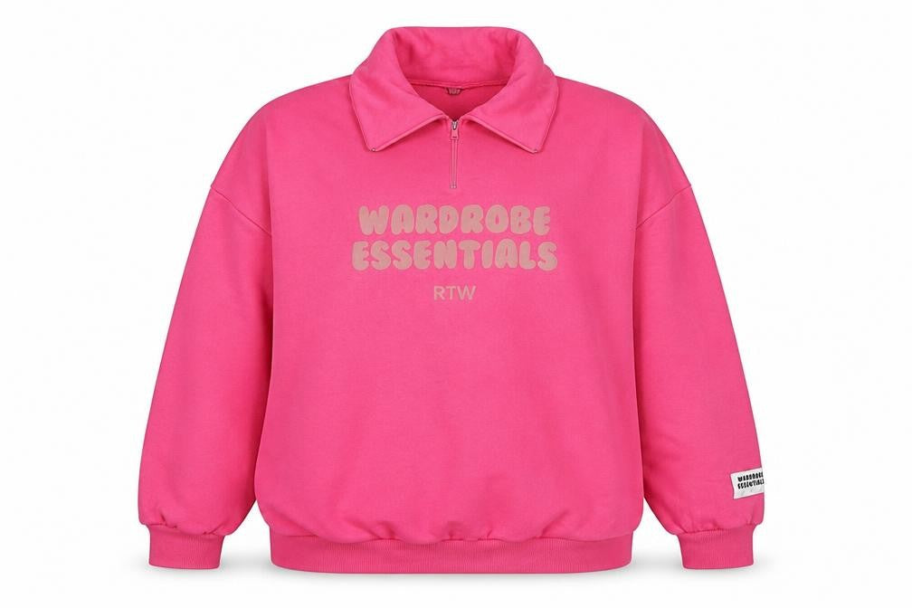 Front view of Boohoo women’s pink cotton pullover sweatshirt, size XL, pullover - wardrobe essentials