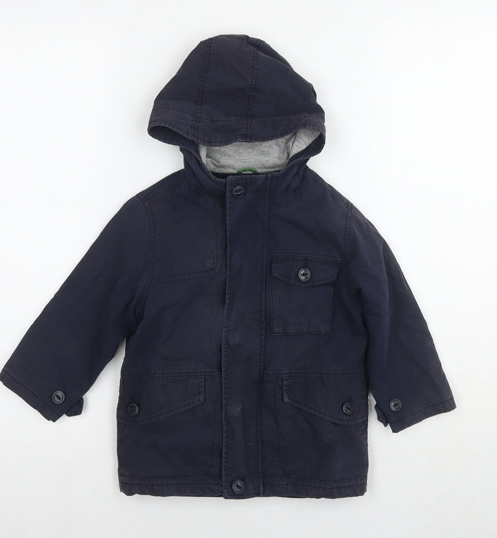 Gap Boys Blue Parka Jacket Size 3 Years Zip - Detachable Fleece