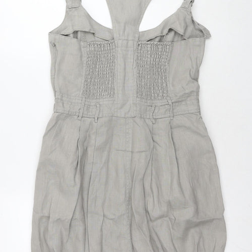 River Island Womens Grey Linen Tank Dress Size 14 Round Neck Zip