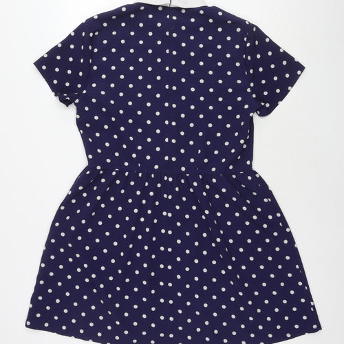 River Island Womens Blue Polka Dot Polyester Fit & Flare Size 14 Collared Zip