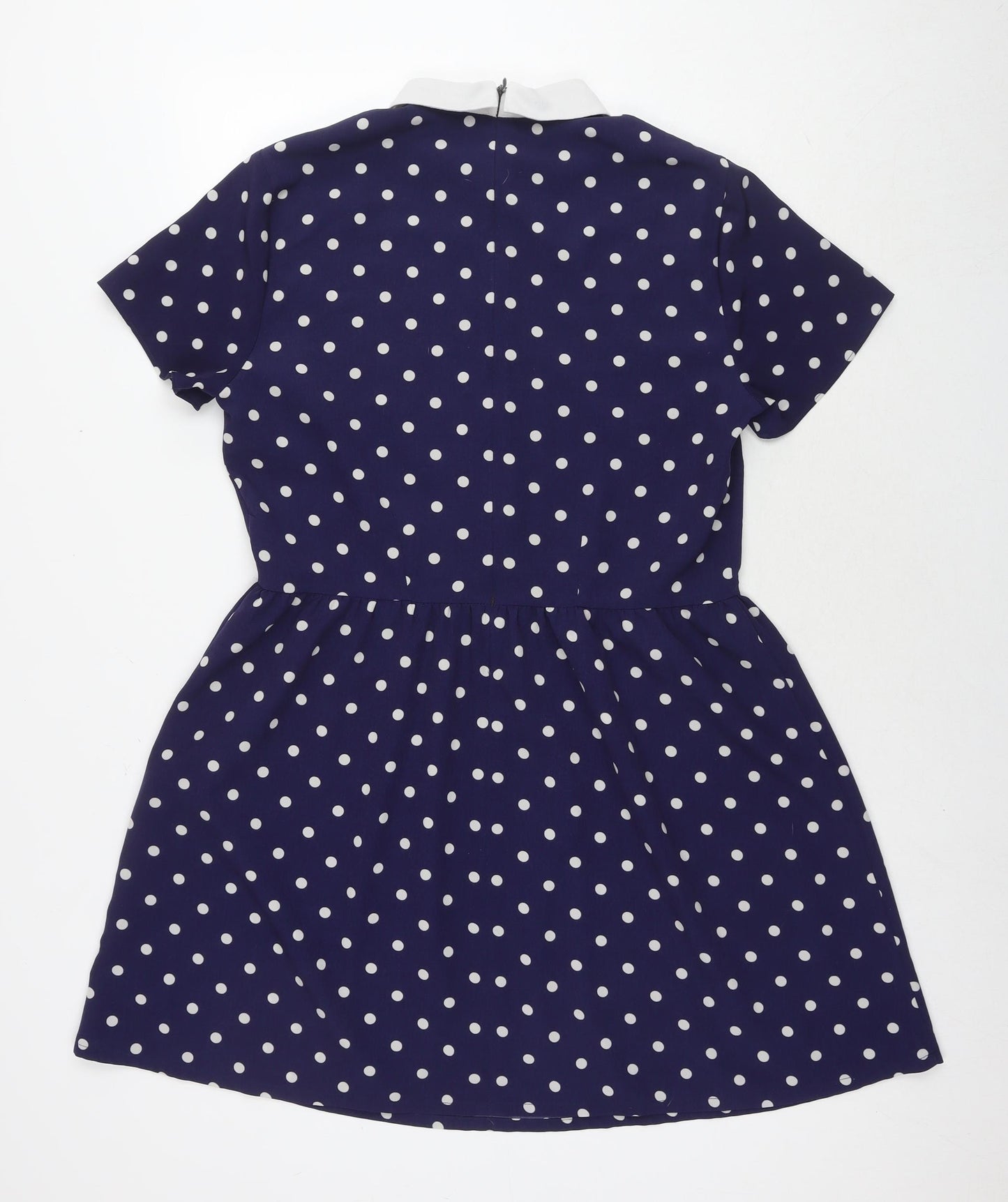 River Island Womens Blue Polka Dot Polyester Fit & Flare Size 14 Collared Zip