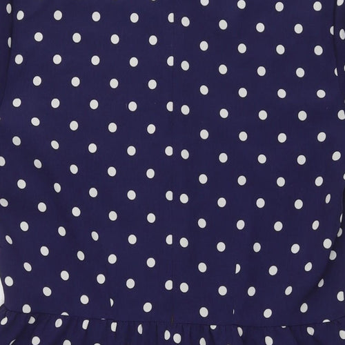 River Island Womens Blue Polka Dot Polyester Fit & Flare Size 14 Collared Zip