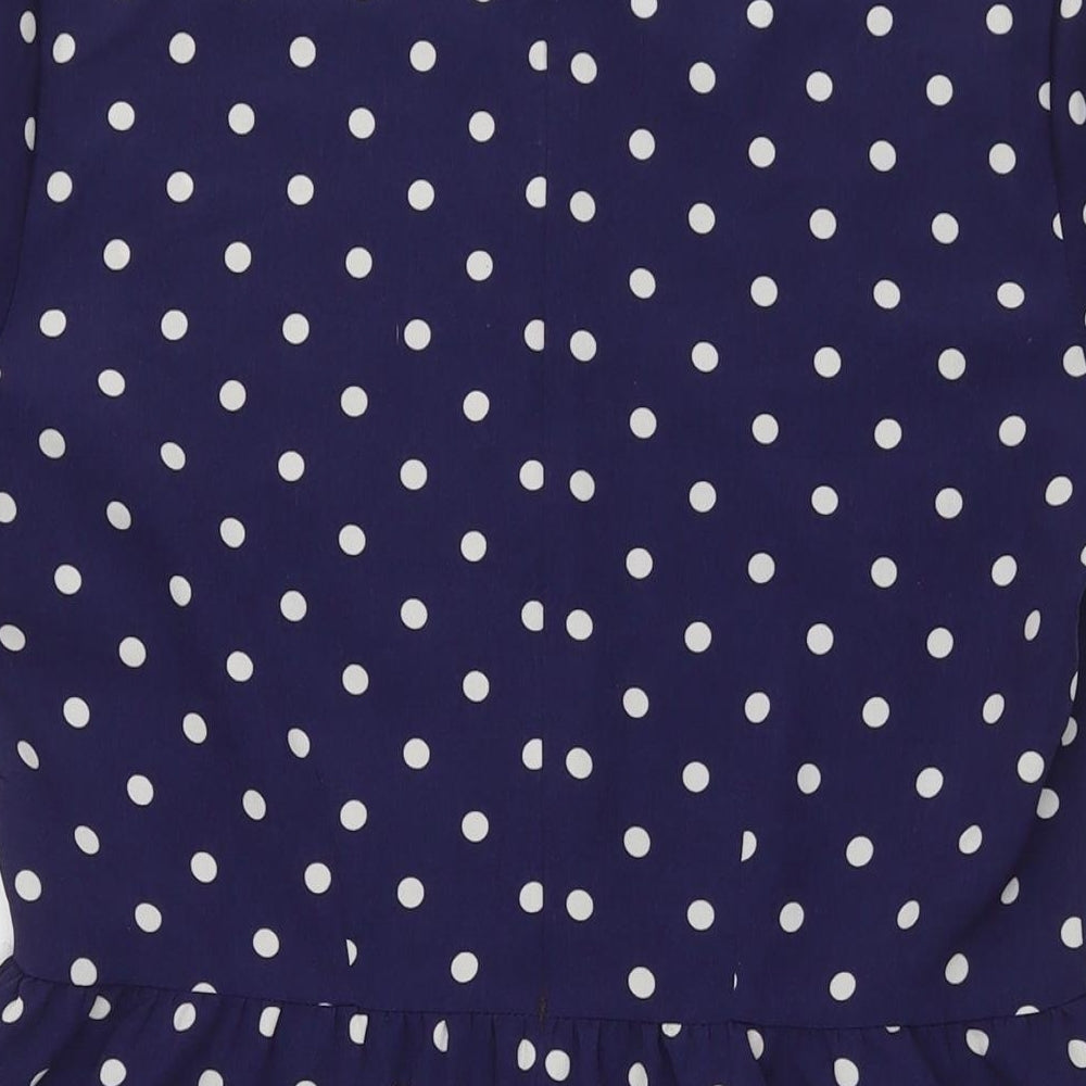 River Island Womens Blue Polka Dot Polyester Fit & Flare Size 14 Collared Zip