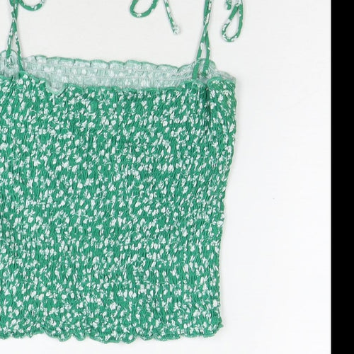 Stradivarius Womens Green Floral Cotton Basic Tank Size M Sweetheart