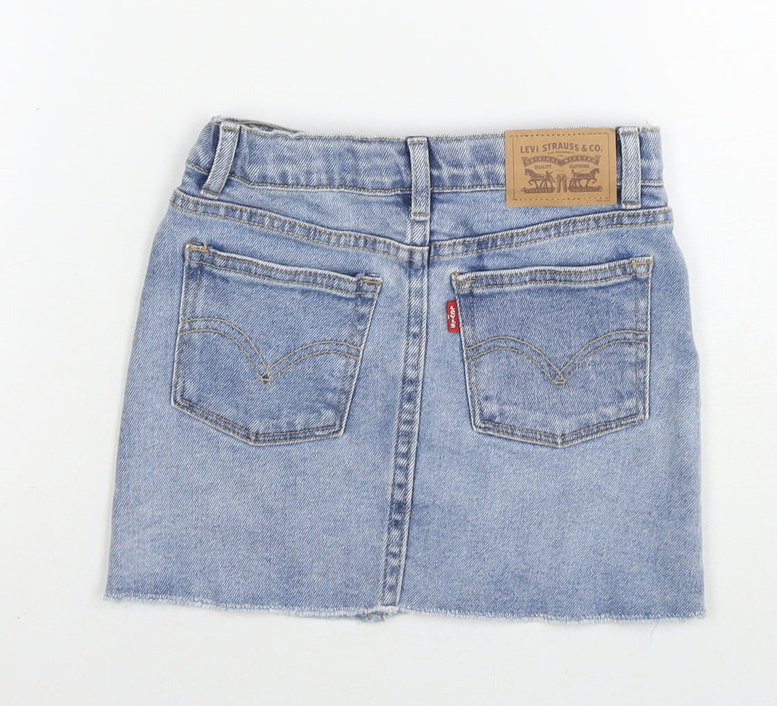 Levi's Girls Blue Cotton Mini Skirt Size 6 Years Regular Zip