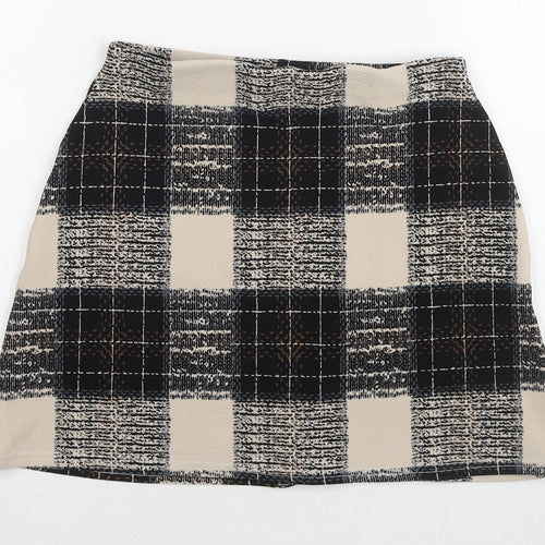 Boohoo Womens Beige Check Polyester Mini Skirt Size 8