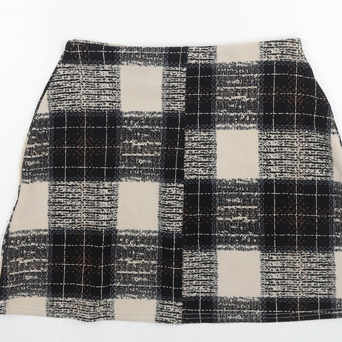 Boohoo Womens Beige Check Polyester Mini Skirt Size 8