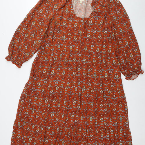 Max Studio Womens Brown Floral Viscose Trapeze & Swing Size L V-Neck Pullover