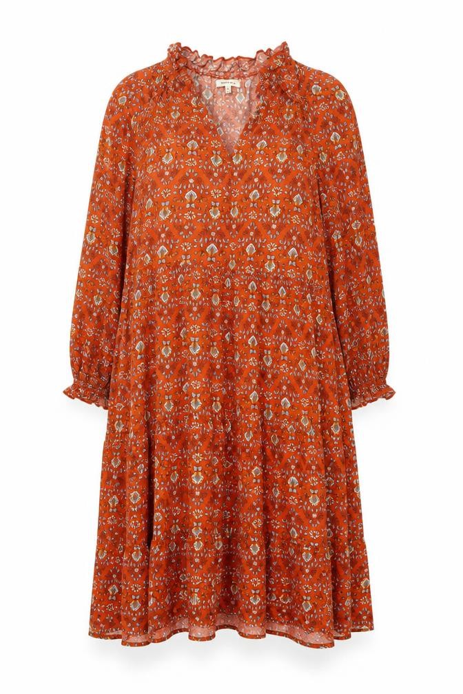 Front view of Max Studio women’s brown floral viscose trapeze & swing, size L, v-neck pullover