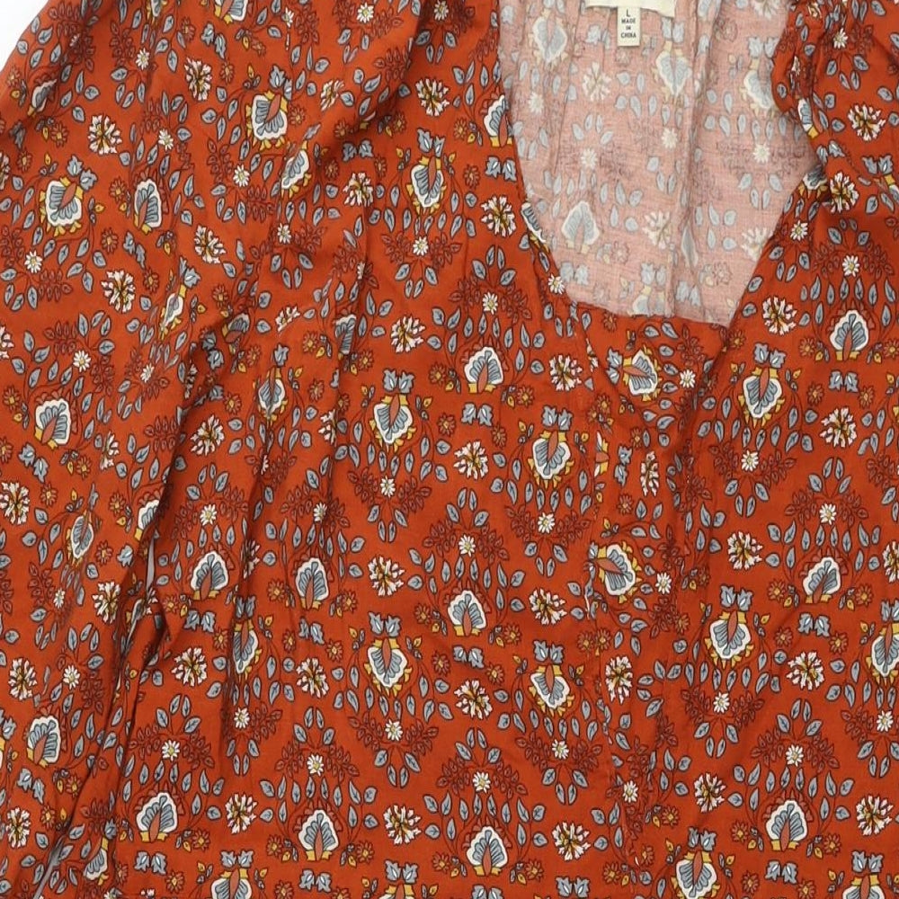 Max Studio Womens Brown Floral Viscose Trapeze & Swing Size L V-Neck Pullover