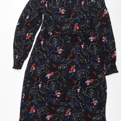 Marks and Spencer Womens Black Floral Viscose Maxi Size 10 V-Neck Zip