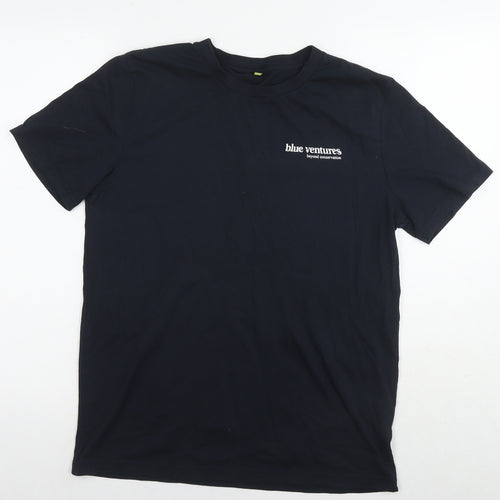 Blue Ventures Mens Black Cotton T-Shirt Size M Round Neck - Beyond conservation