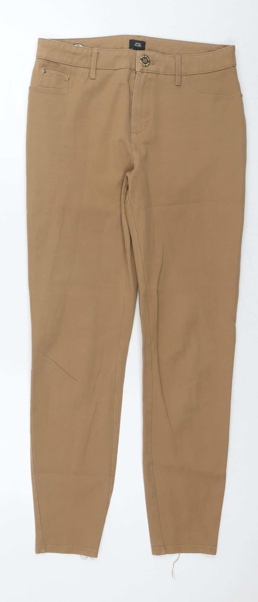 River Island Womens Brown Cotton Trousers Size 8 L25 in Regular Zip