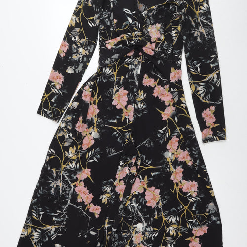 Boohoo Womens Black Floral Polyester Jumpsuit One-Piece Size 8 L20 in Zip