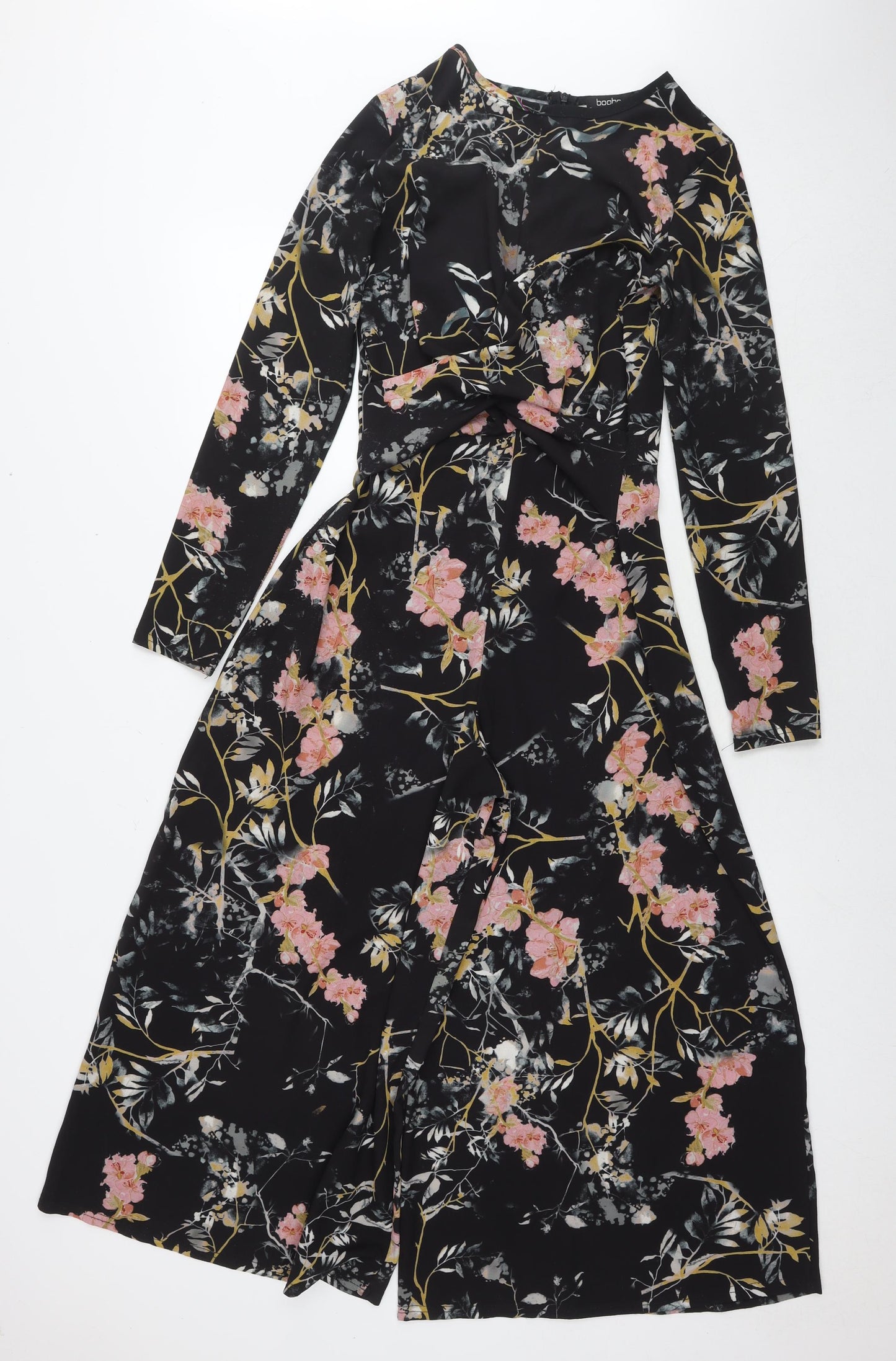 Boohoo Womens Black Floral Polyester Jumpsuit One-Piece Size 8 L20 in Zip