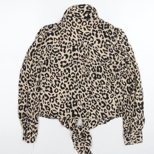 Oasis Womens Beige Animal Print Viscose Basic Button-Up Size 8 Collared - Leopard Print