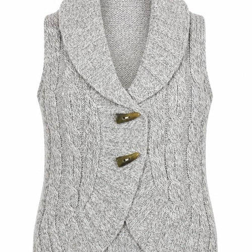 EWM Womens Grey Collared Acrylic Cardigan Jumper Size 10 - Size 10-12