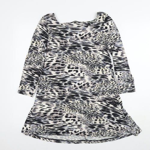 Marks and Spencer Womens Grey Animal Print Viscose Basic Blouse Size 8 Round Neck - Leopard Print