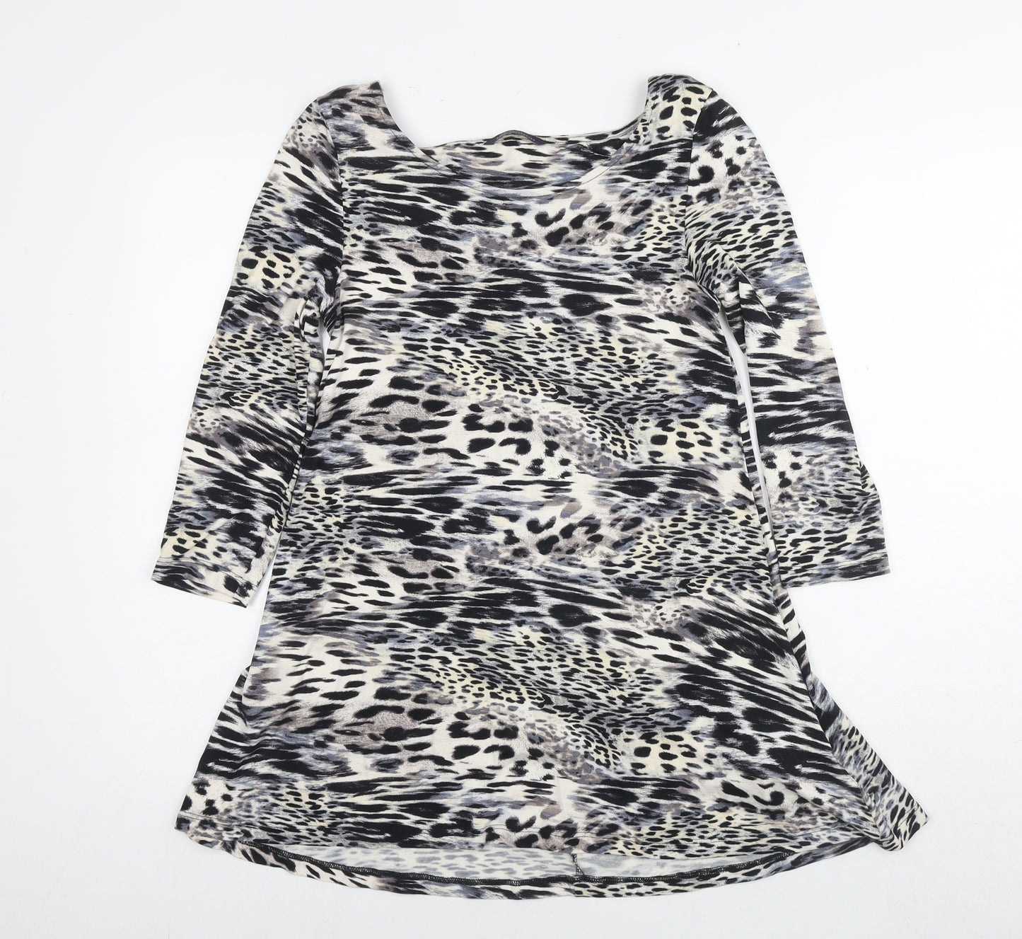 Marks and Spencer Womens Grey Animal Print Viscose Basic Blouse Size 8 Round Neck - Leopard Print