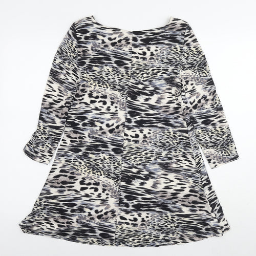 Marks and Spencer Womens Grey Animal Print Viscose Basic Blouse Size 8 Round Neck - Leopard Print