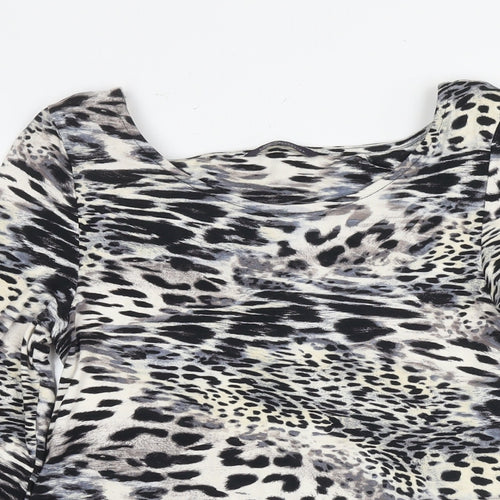 Marks and Spencer Womens Grey Animal Print Viscose Basic Blouse Size 8 Round Neck - Leopard Print