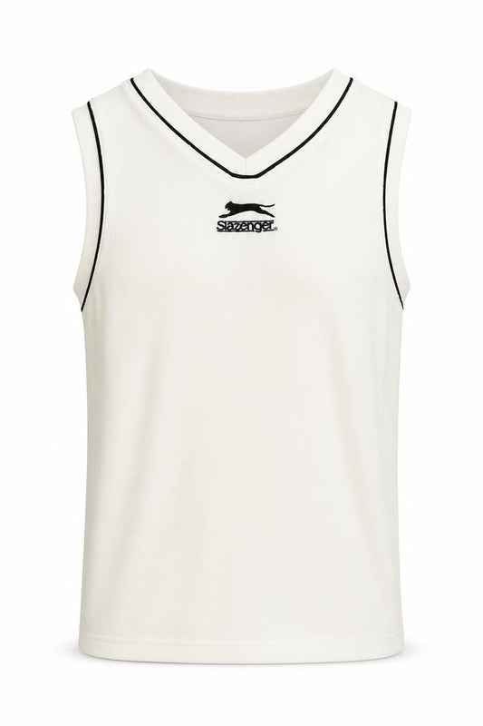 Front view of Slazenger boys’ white polyester pullover sweatshirt, size L, pullover - logo