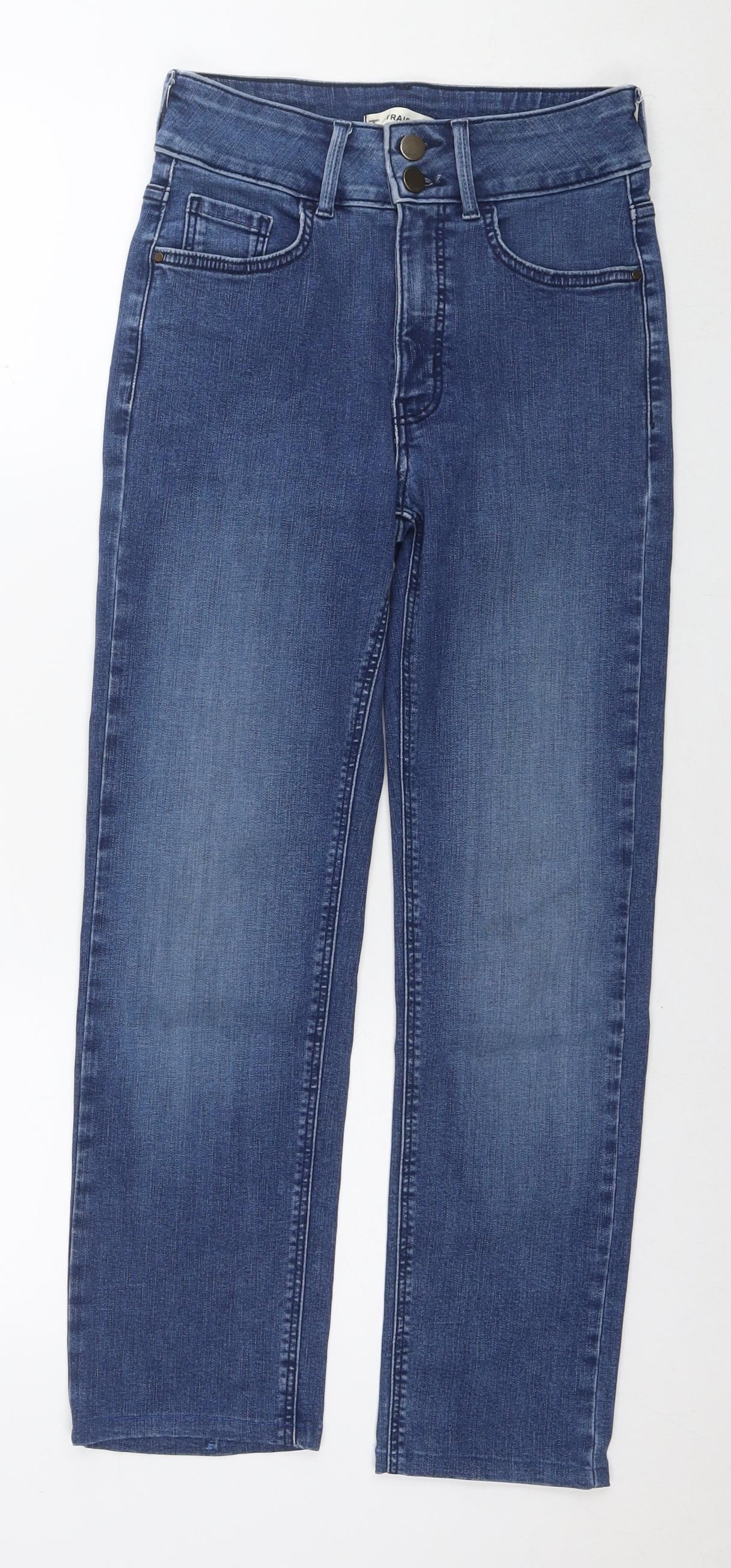Marks and Spencer Womens Blue Cotton Straight Jeans Size 8 L25 in Regular Zip