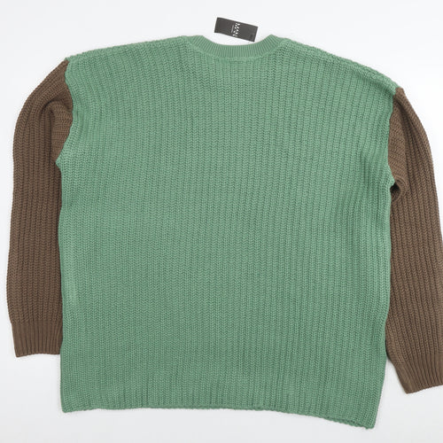 Boohoo Mens Green Round Neck Acrylic Pullover Jumper Size M Long Sleeve - Colourblock Pattern