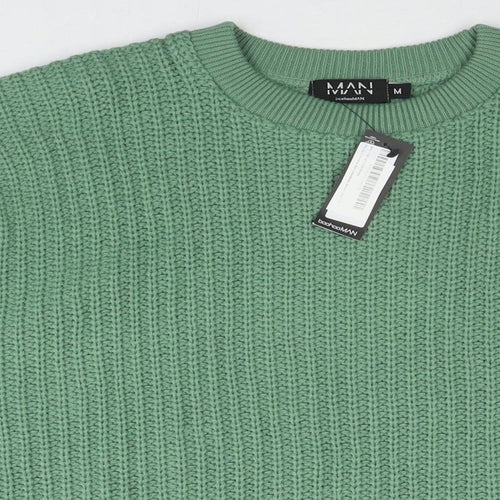 Boohoo Mens Green Round Neck Acrylic Pullover Jumper Size M Long Sleeve - Colourblock Pattern