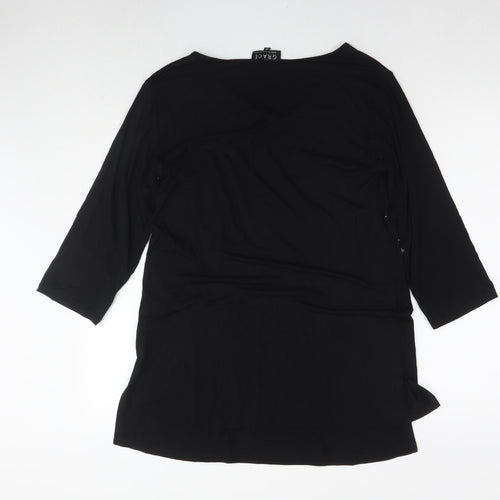 Grace Womens Black Viscose Tunic Blouse Size 12 Round Neck - Embellishment Detail
