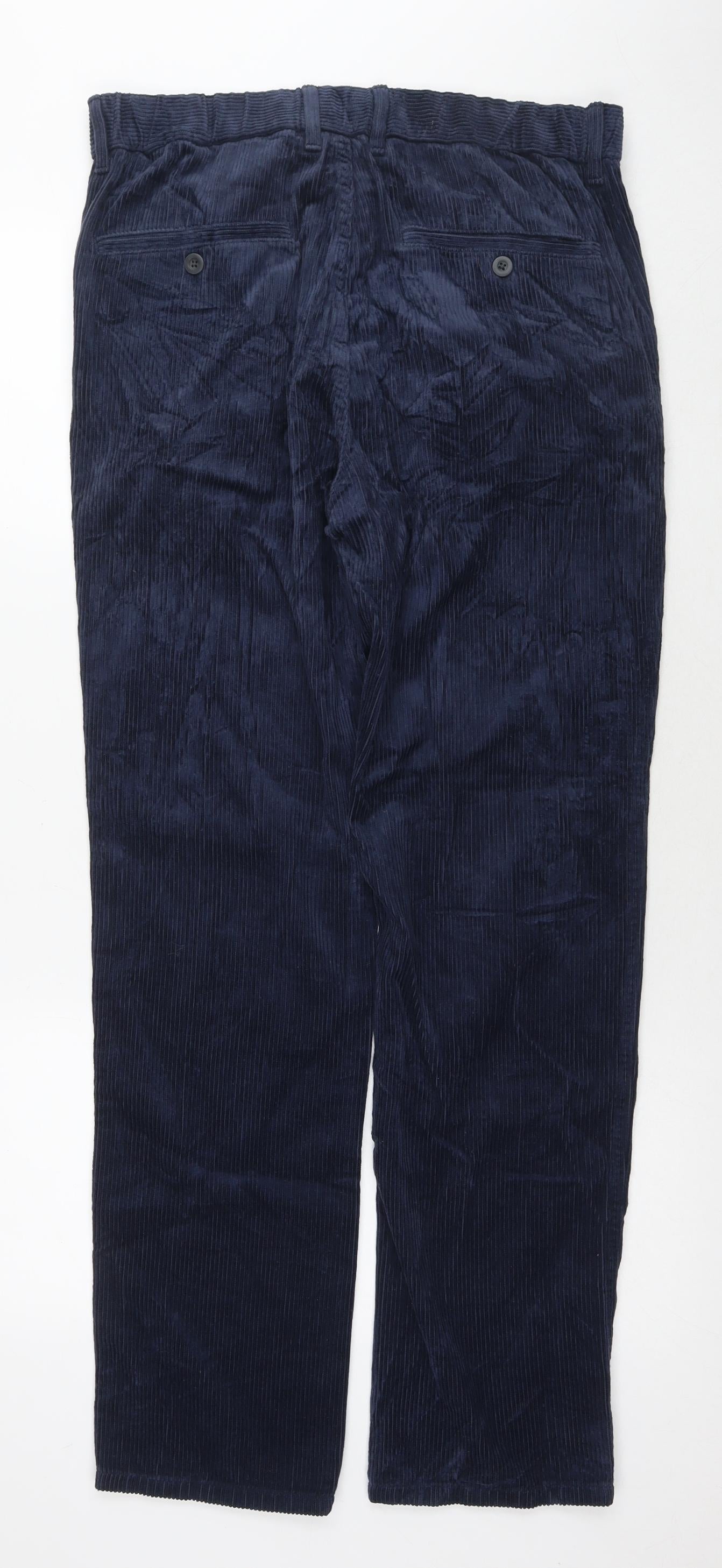 Marks and Spencer Mens Blue Cotton Trousers Size 32 in L33 in Regular Zip