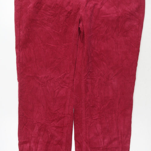 Marks and Spencer Womens Red Cotton Trousers Size 18 L28 in Regular Zip