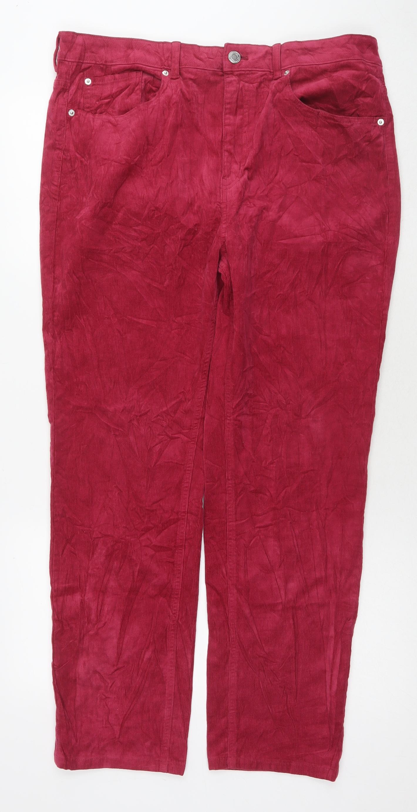 Marks and Spencer Womens Red Cotton Trousers Size 18 L28 in Regular Zip