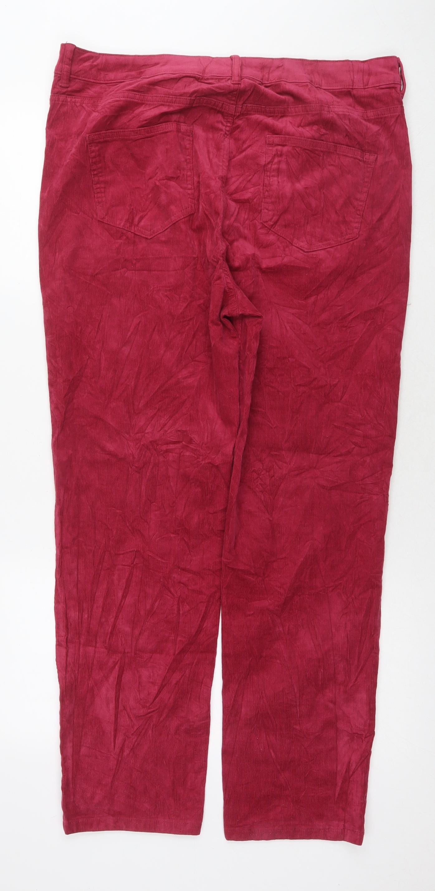 Marks and Spencer Womens Red Cotton Trousers Size 18 L28 in Regular Zip