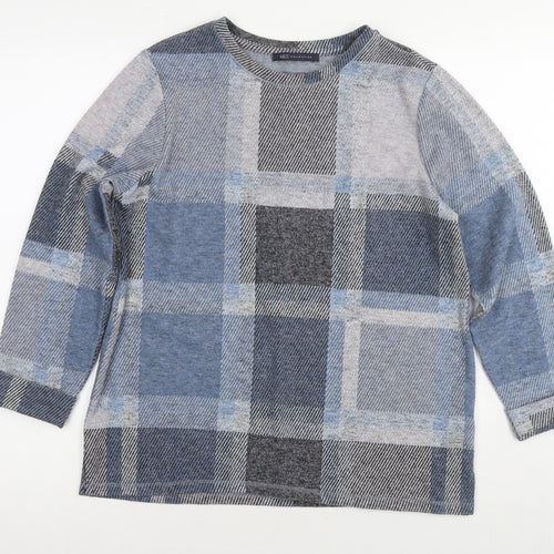 Marks and Spencer Womens Blue Check Polyester Basic Blouse Size 12 Round Neck