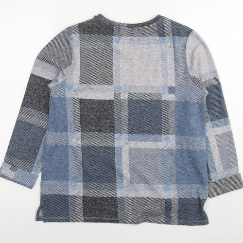 Marks and Spencer Womens Blue Check Polyester Basic Blouse Size 12 Round Neck