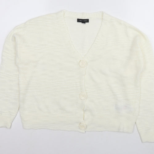 New Look Womens White V-Neck Acrylic Cardigan Jumper Size S