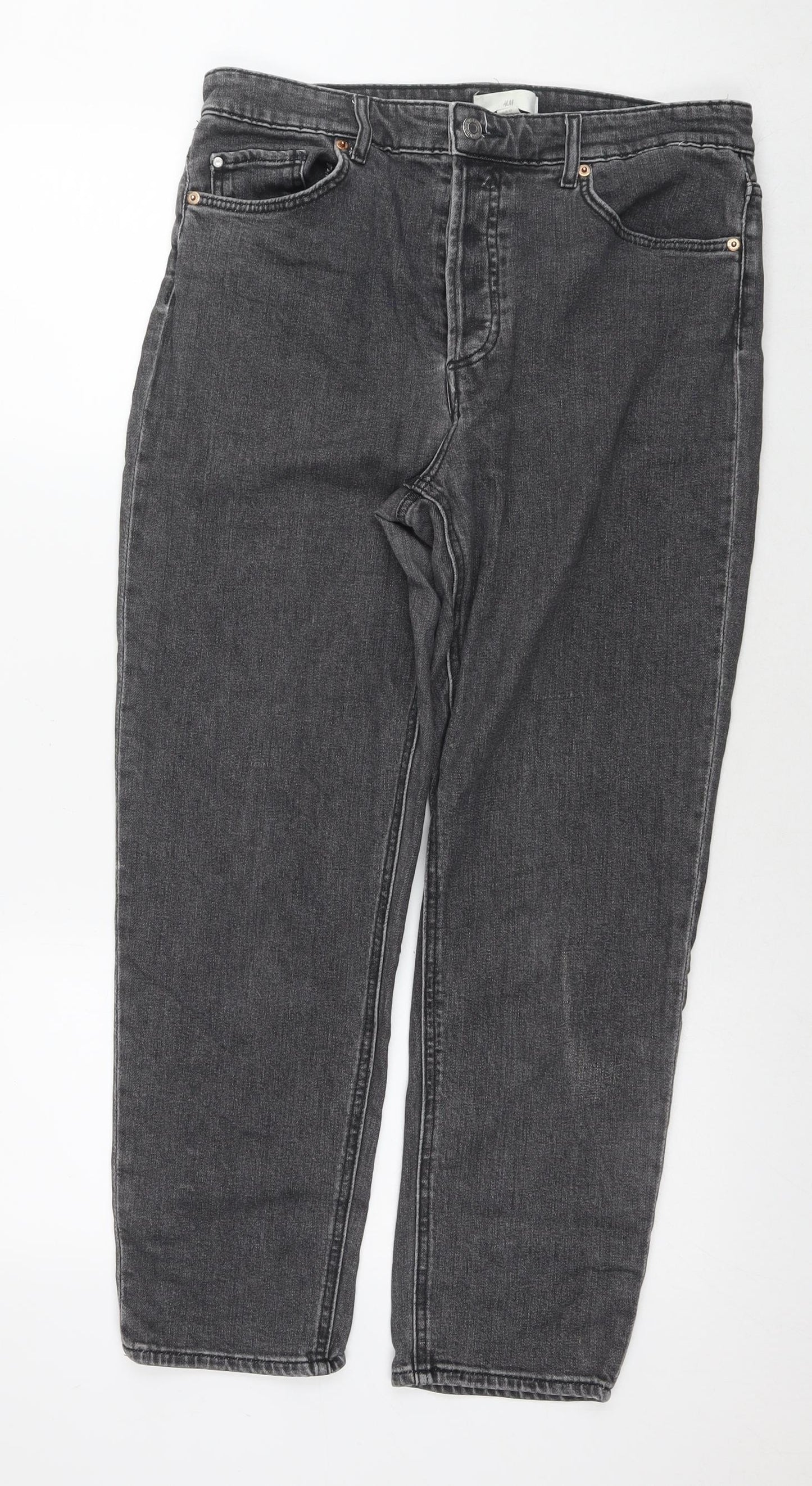 H&M Womens Grey Polyester Blend Straight Jeans Size 14 L27 in Regular Zip