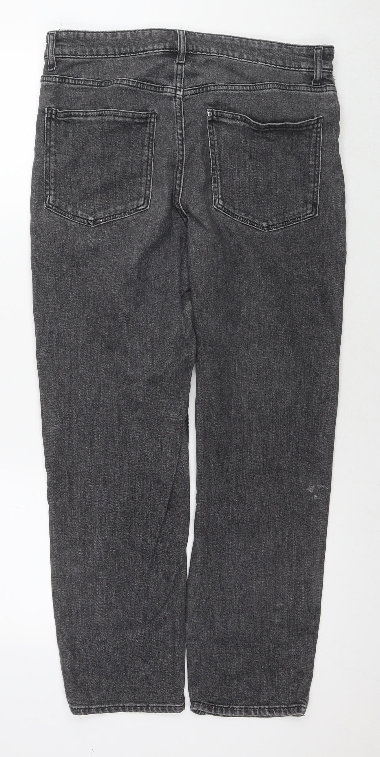 H&M Womens Grey Polyester Blend Straight Jeans Size 14 L27 in Regular Zip