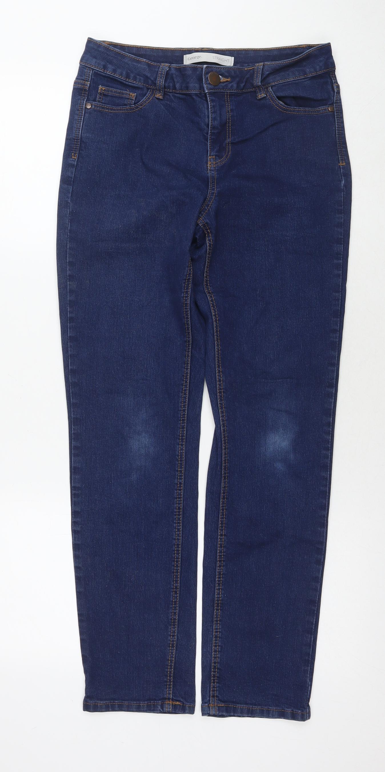 George Womens Blue Cotton Straight Jeans Size 10 L28 in Regular Zip