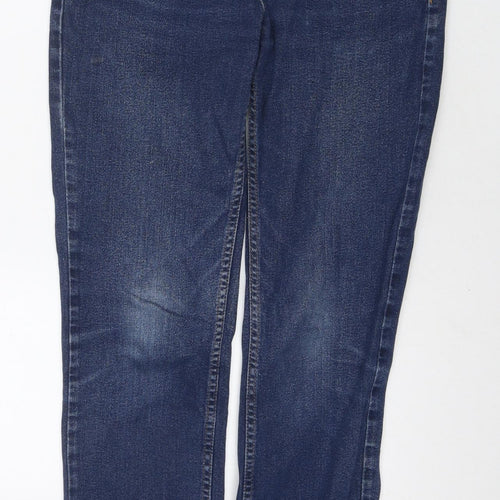 Marks and Spencer Womens Blue Cotton Straight Jeans Size 12 L28 in Regular Zip