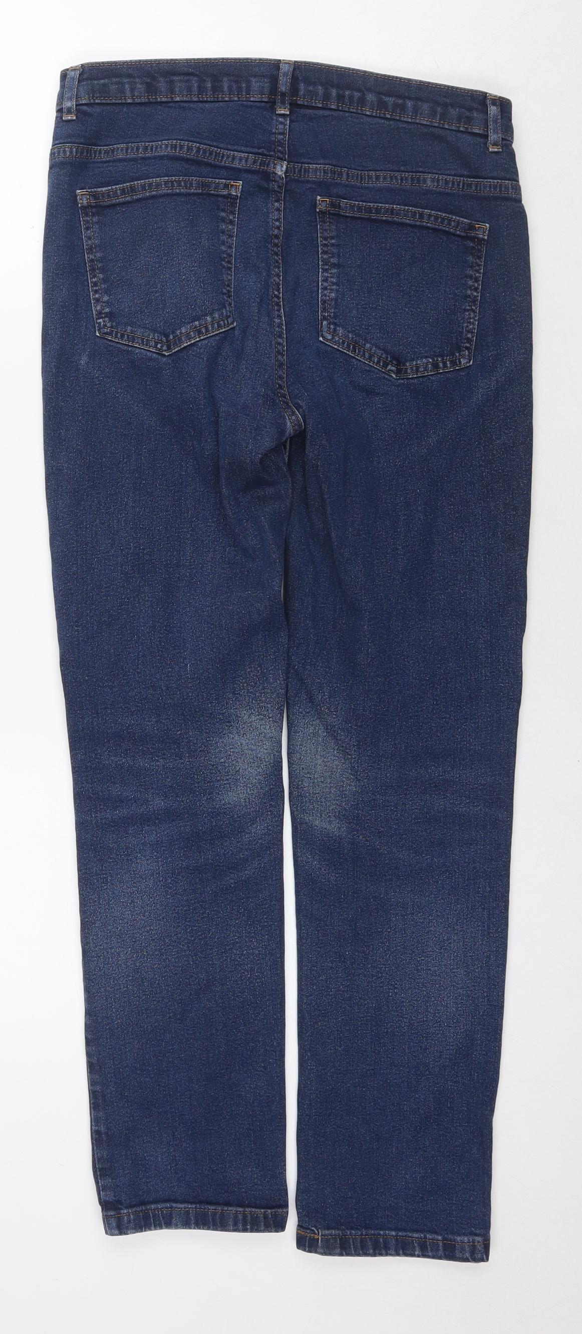 Marks and Spencer Womens Blue Cotton Straight Jeans Size 12 L28 in Regular Zip