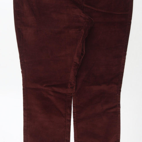 Marks and Spencer Womens Red Cotton Trousers Size 14 L28 in Regular Zip