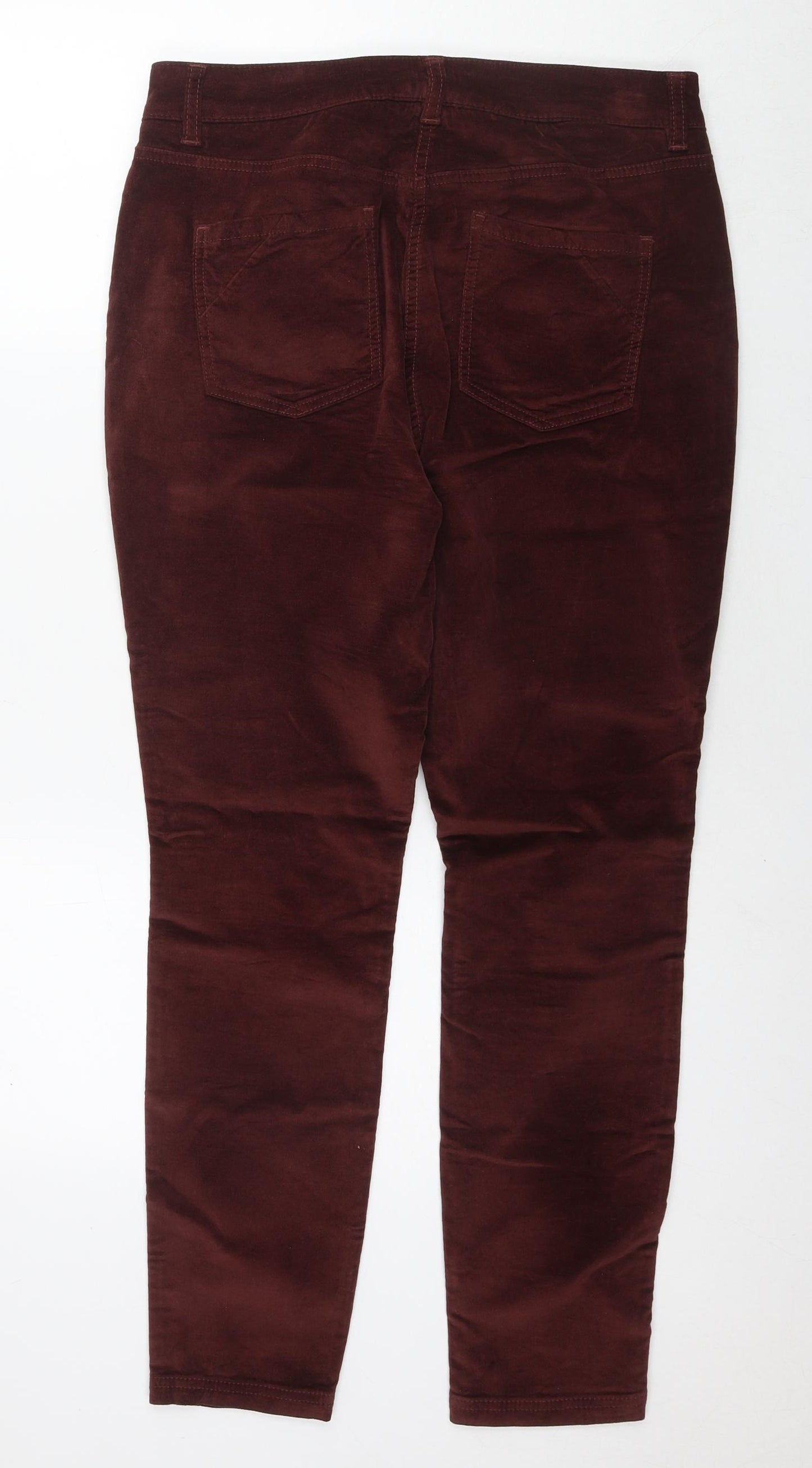 Marks and Spencer Womens Red Cotton Trousers Size 14 L28 in Regular Zip