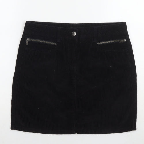 Marks and Spencer Womens Black Cotton A-Line Skirt Size 10 Zip